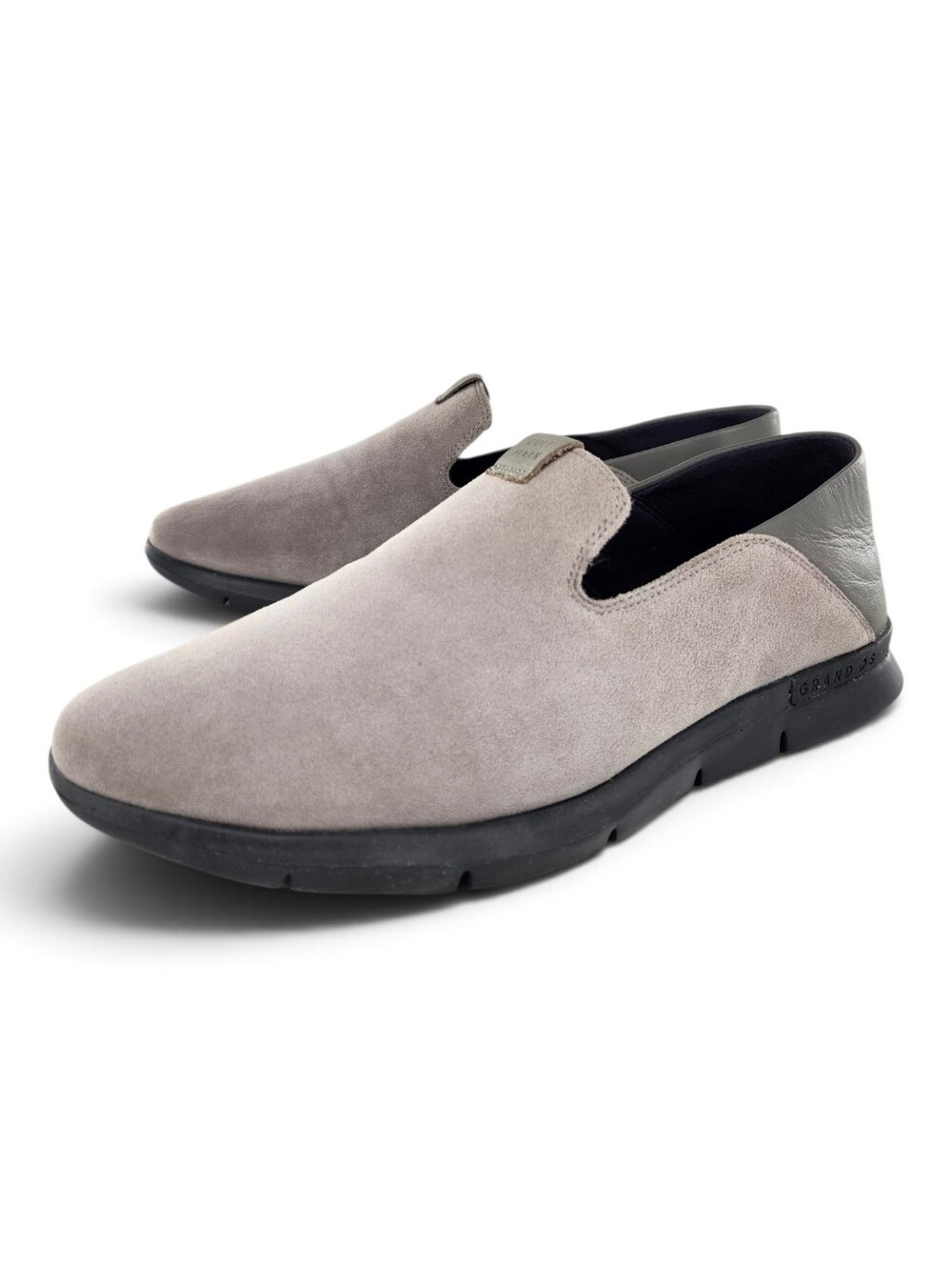 Cole Haan Grand Ambition Horizon Light Grey Suede & Leather Slip-On Flat Loafers